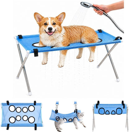 Dog Grooming Hammock Stand, Foldable Dog Bath Holder Sling Shower Chair