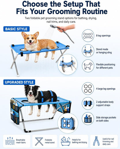 Dog Grooming Hammock Stand, Foldable Dog Bath Holder Sling Shower Chair