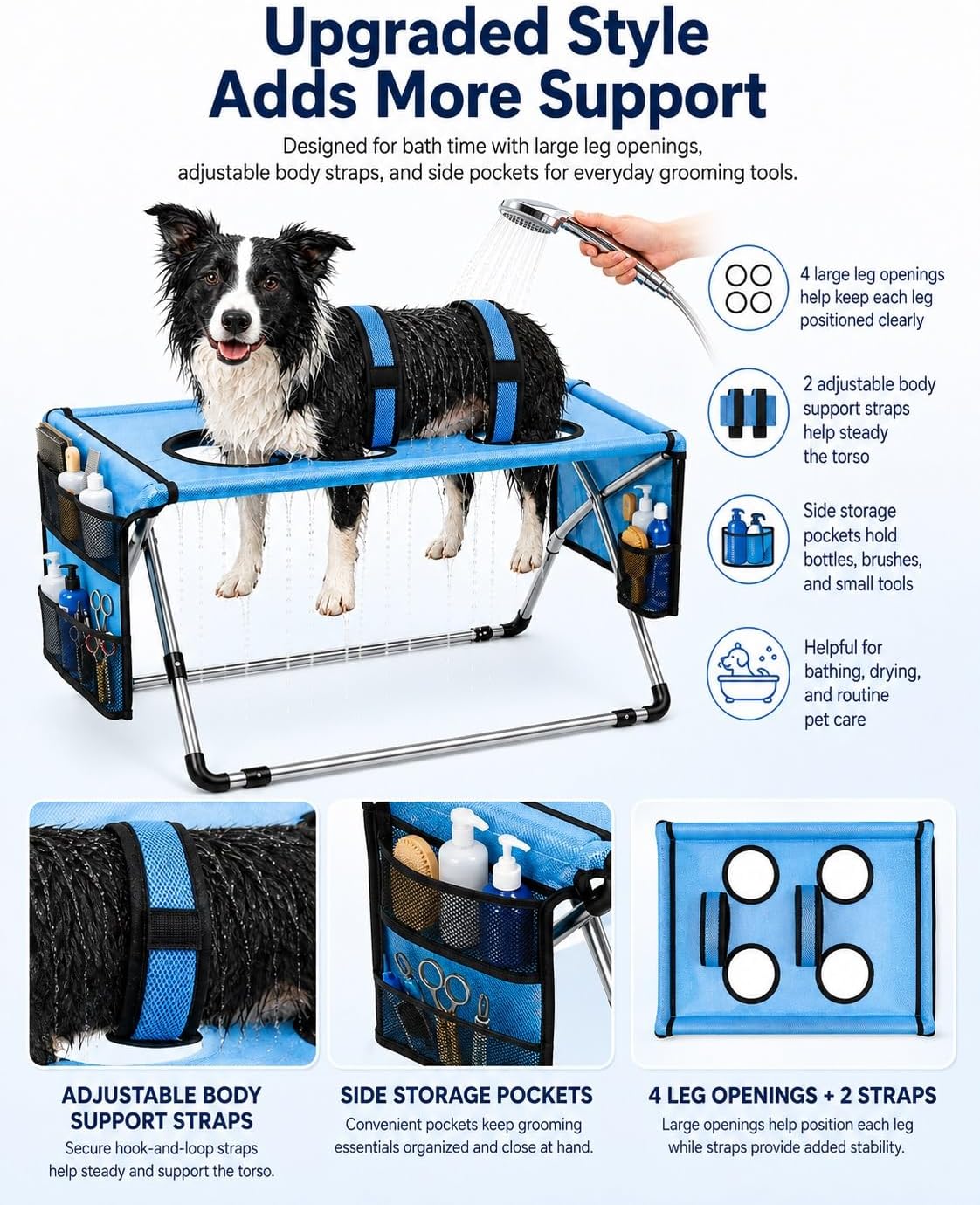 Dog Grooming Hammock Stand, Foldable Dog Bath Holder Sling Shower Chair